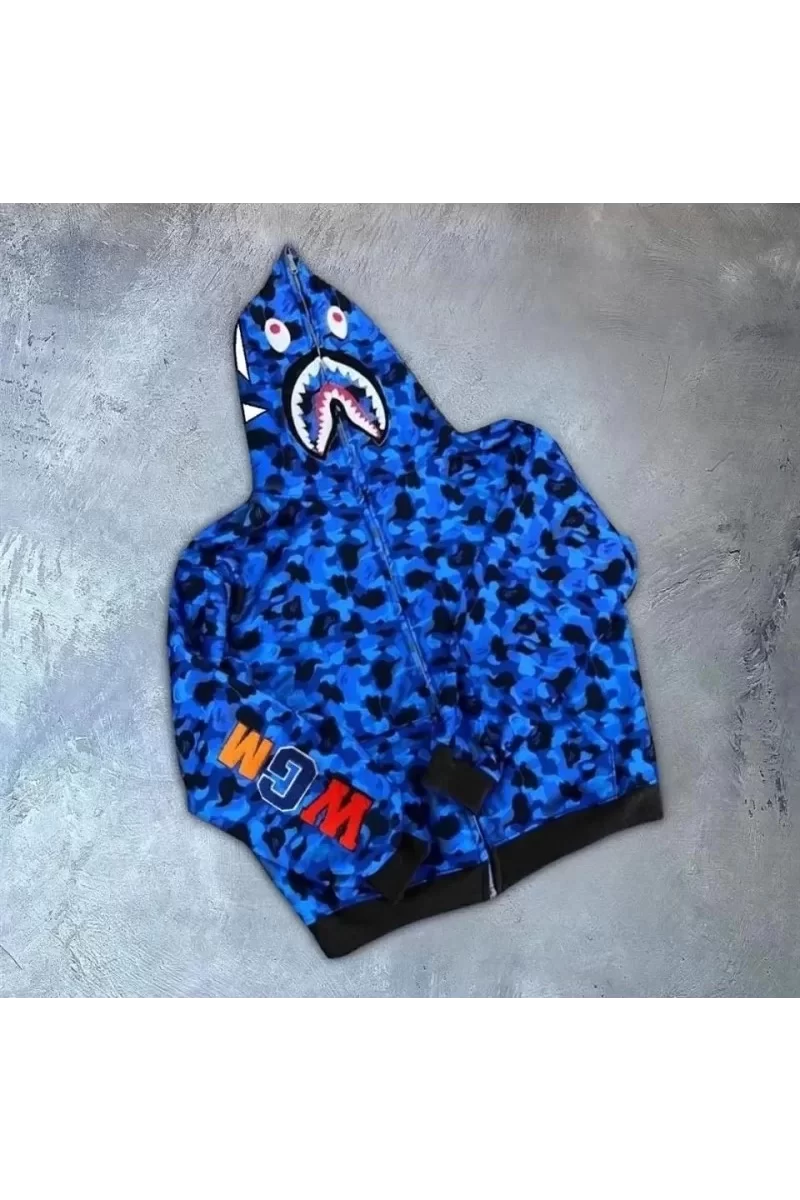 Unisex 2 İplik Bape Kapüşonu Fermuarlı Hırka