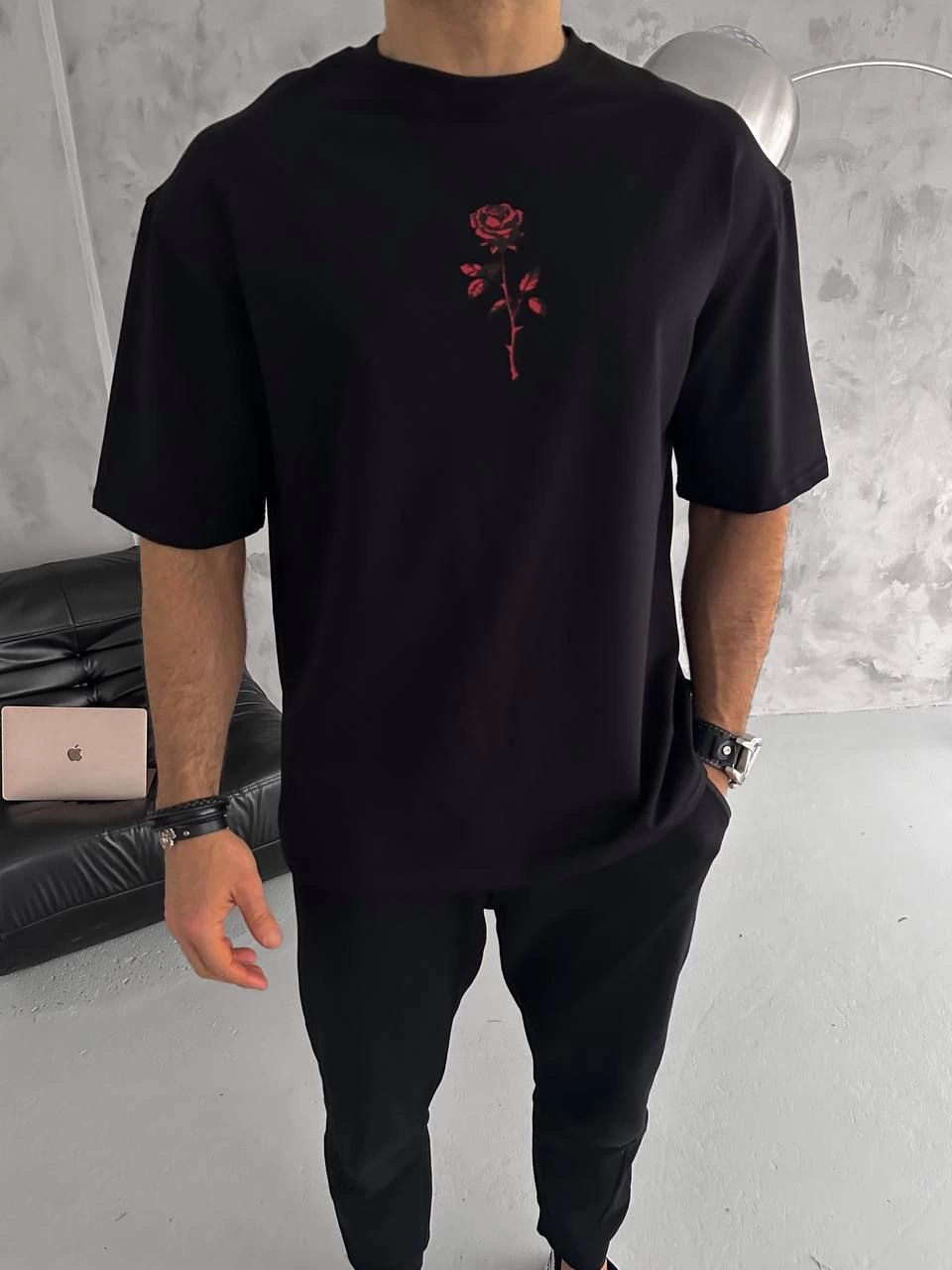 Unisex Bisiklet Yaka Baskılı Oversize T-Shirt