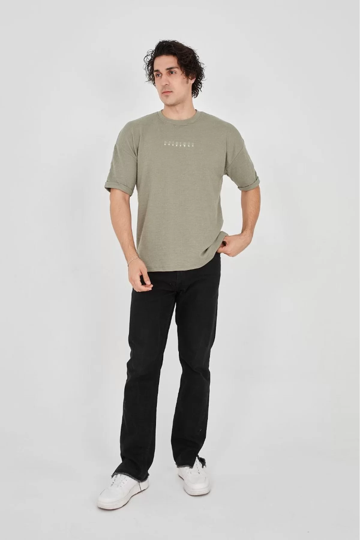 Unisex Jakar Kumaş Rahat Kol T-Shirt