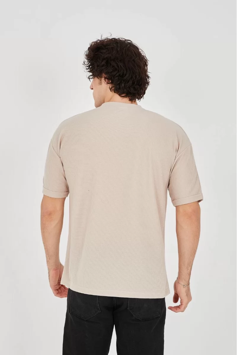 Unisex Waffle Kumaş Rahat Kol T-Shirt