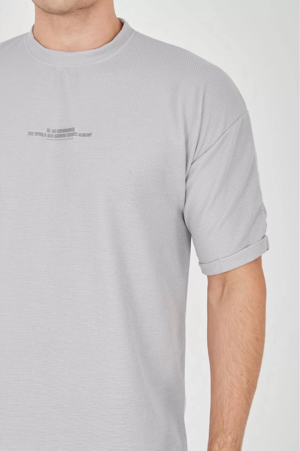 Unisex Waffle Kumaş Rahat Kol T-Shirt