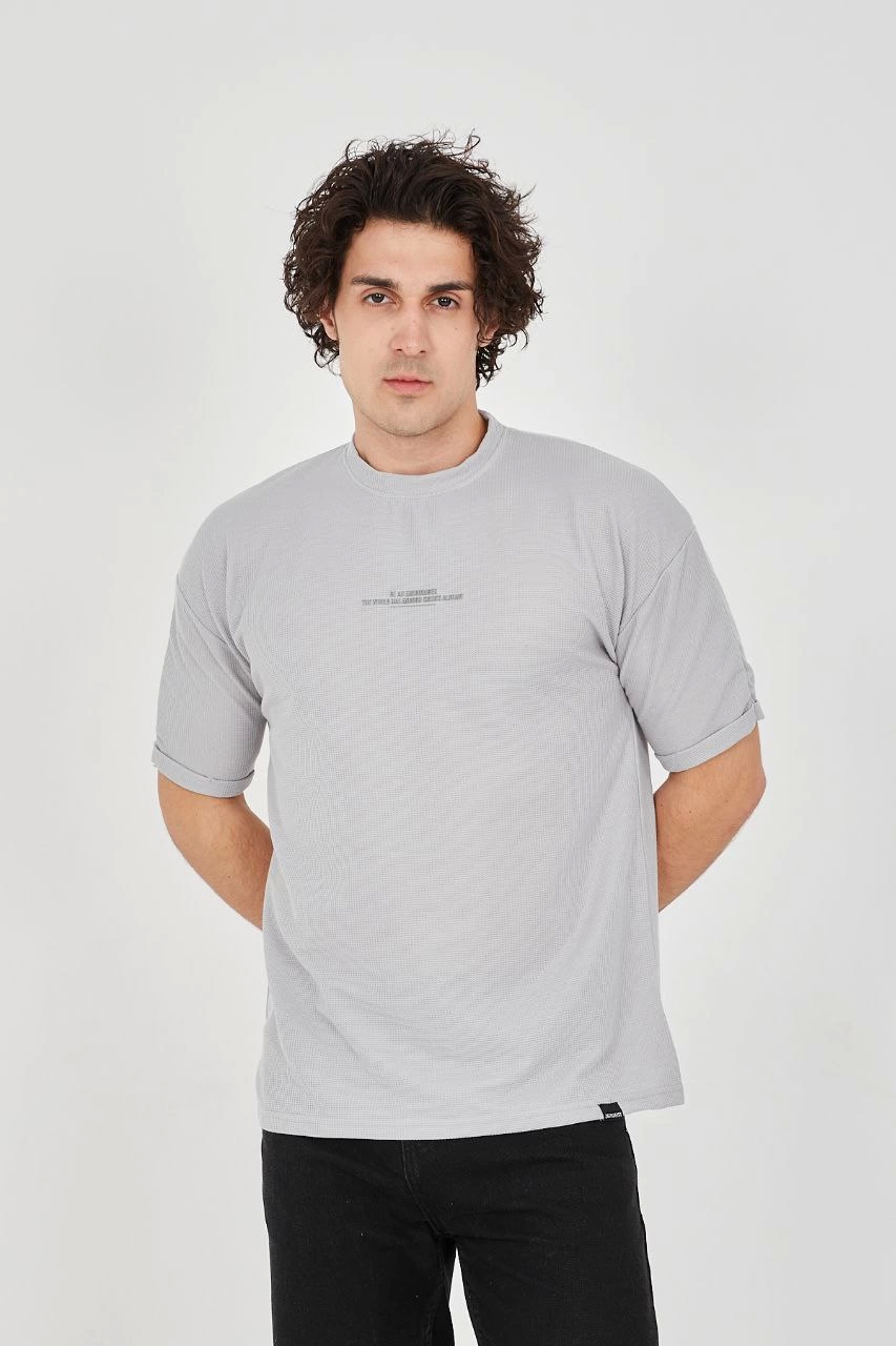 Unisex Waffle Kumaş Rahat Kol T-Shirt