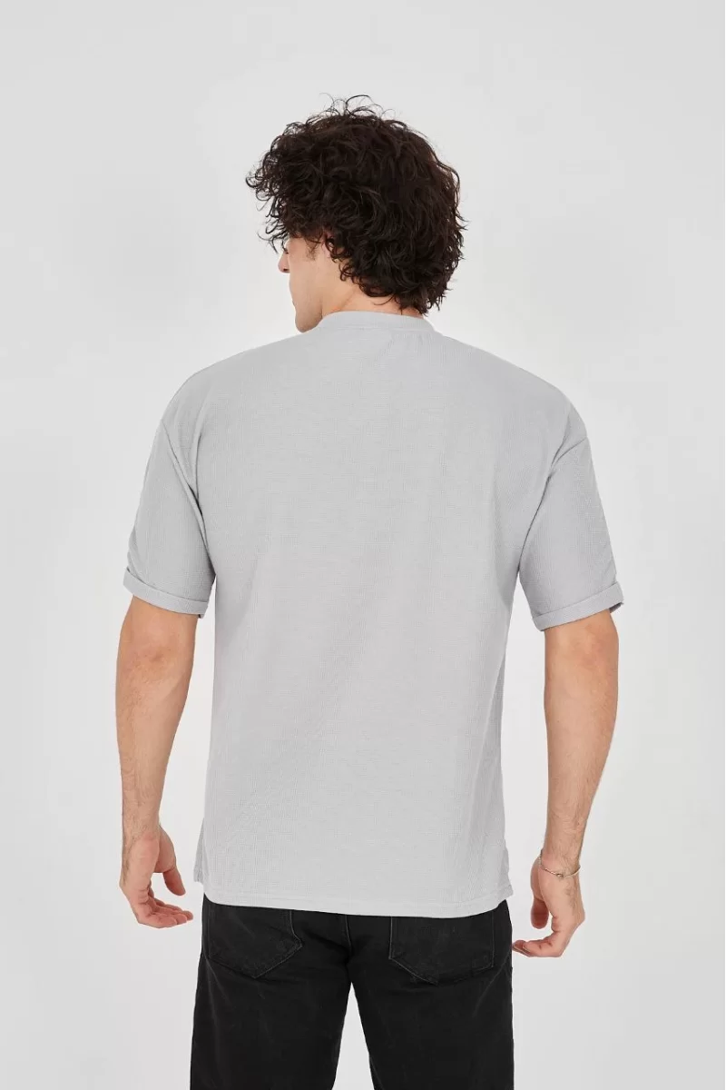 Unisex Waffle Kumaş Rahat Kol T-Shirt