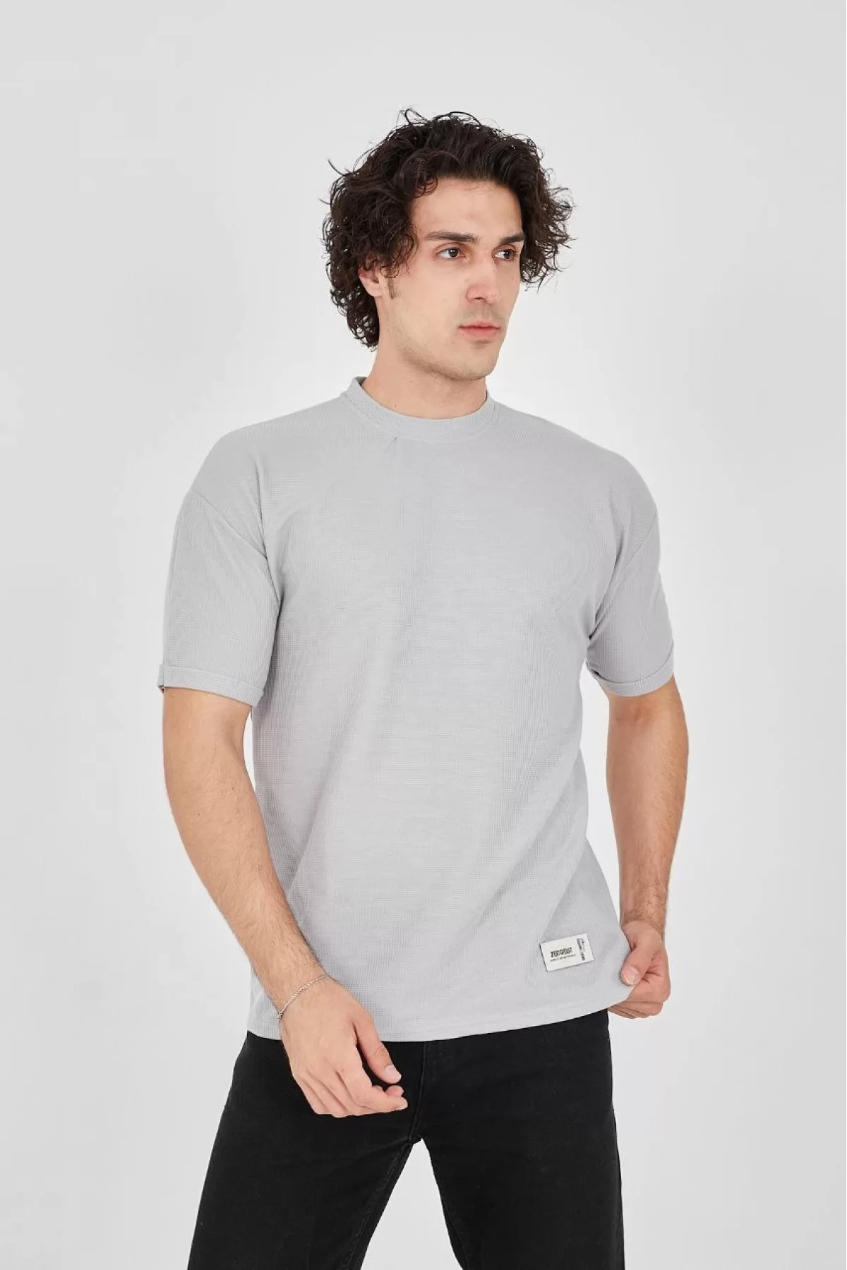 Unisex Waffle Kumaş Rahat Kol T-Shirt