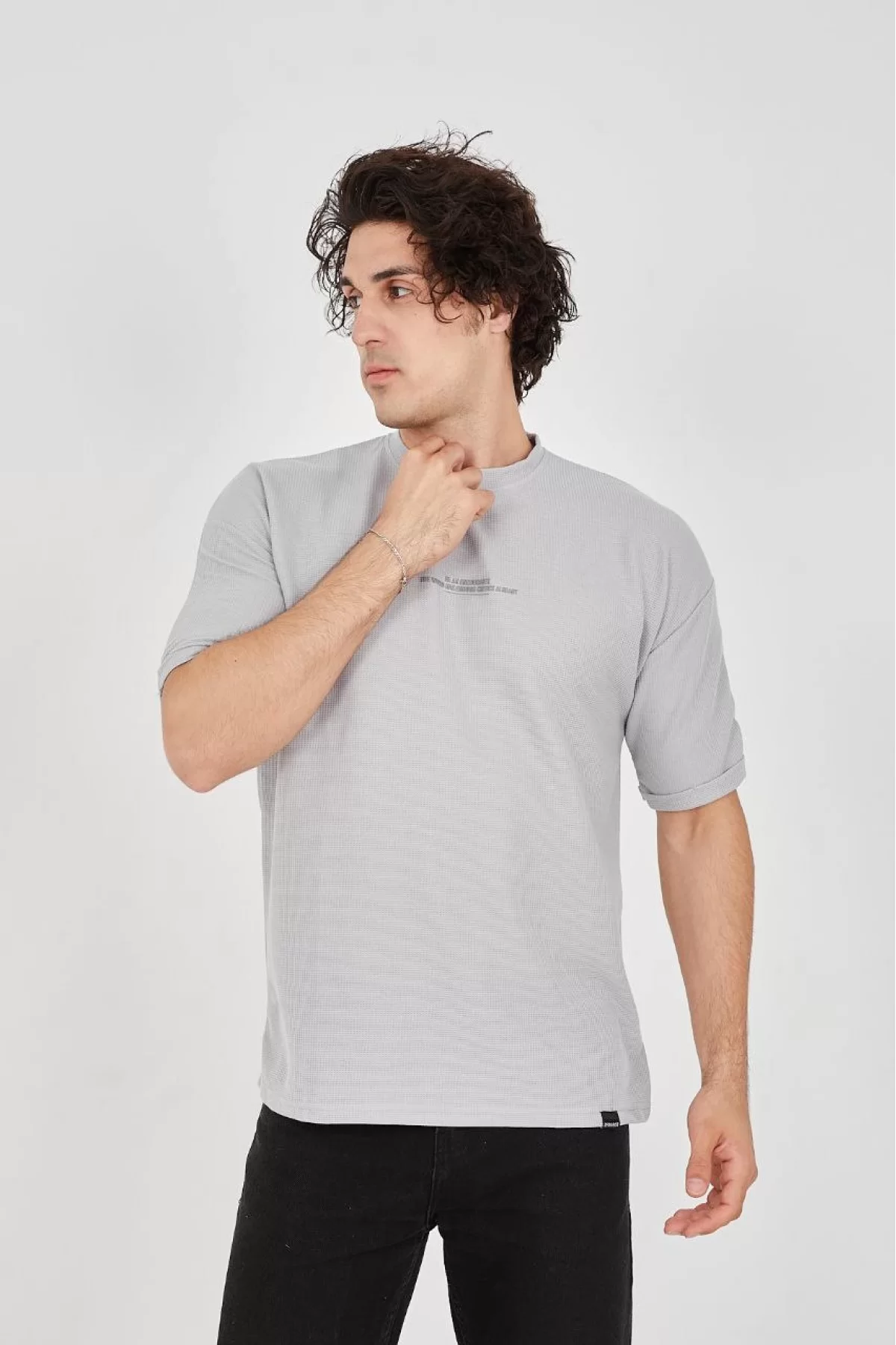 Unisex Waffle Kumaş Rahat Kol T-Shirt