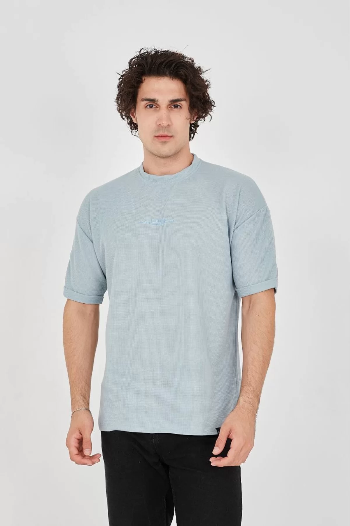 Unisex Waffle Kumaş Rahat Kol T-Shirt
