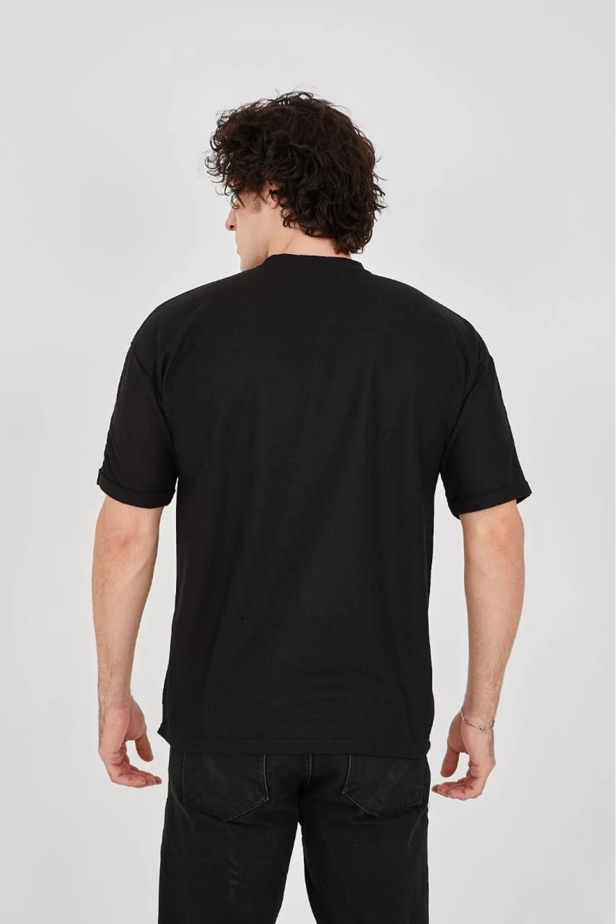 Unisex Waffle Kumaş Rahat Kol T-Shirt