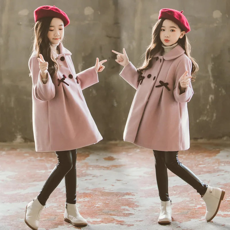 2025 Autumn Winter Girls Hairy Coat Fashion Design Long Coat for Girls Kids Outerwear Grid Pattern 4 to 12 Years Old