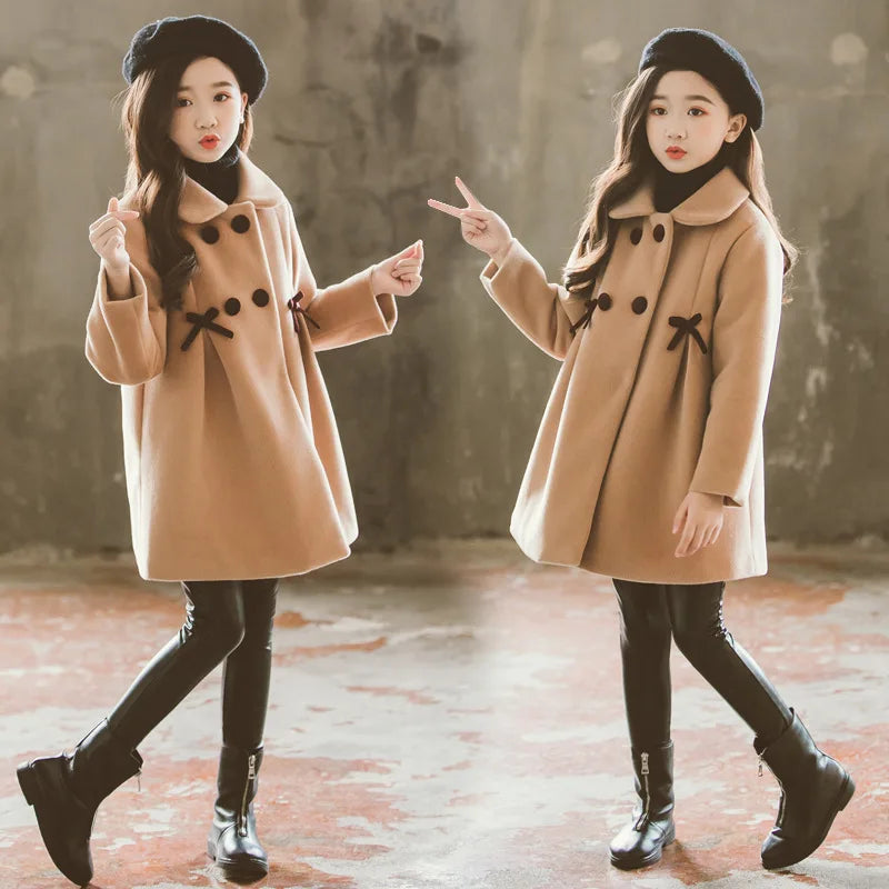 2025 Autumn Winter Girls Hairy Coat Fashion Design Long Coat for Girls Kids Outerwear Grid Pattern 4 to 12 Years Old