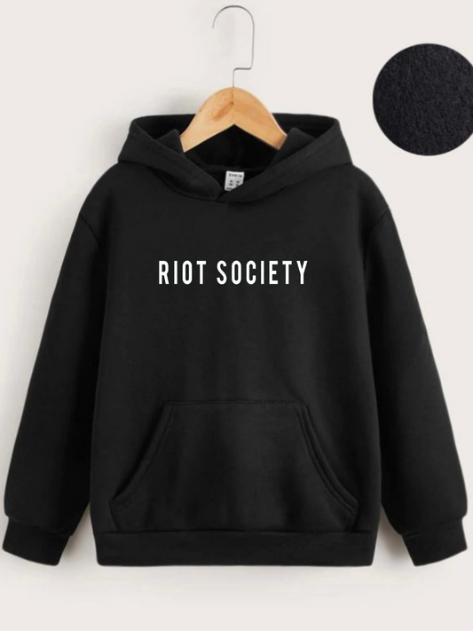 Çocuk Unisex Kapüşonlu Riot Society Baskılı Sweatshirt - Siyah