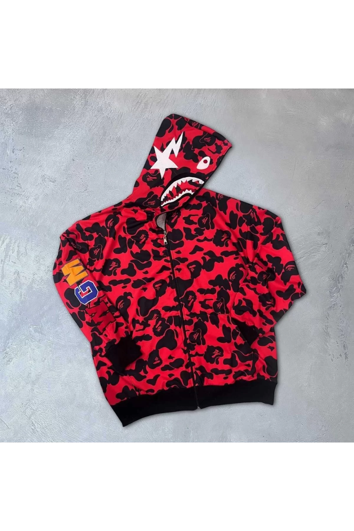 Unisex 2 İplik Bape Kapüşonu Fermuarlı Hırka