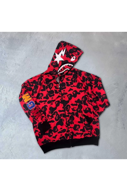 Unisex 2 İplik Bape Kapüşonu Fermuarlı Hırka