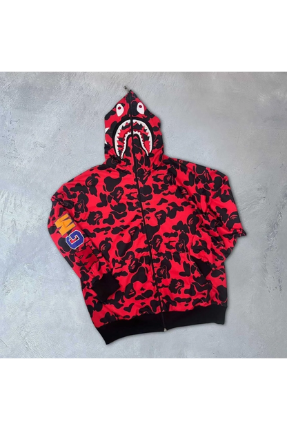 Unisex 2 İplik Bape Kapüşonu Fermuarlı Hırka