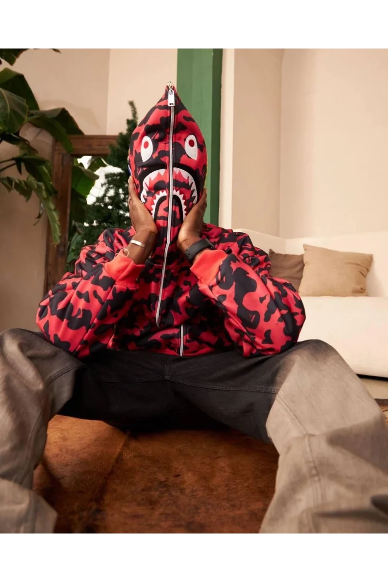 Unisex 2 İplik Bape Kapüşonu Fermuarlı Hırka