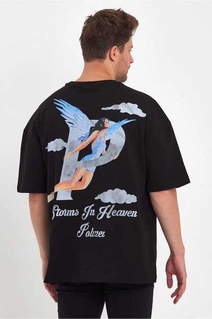 Erkek Melek Baskılı Oversize T-shirt