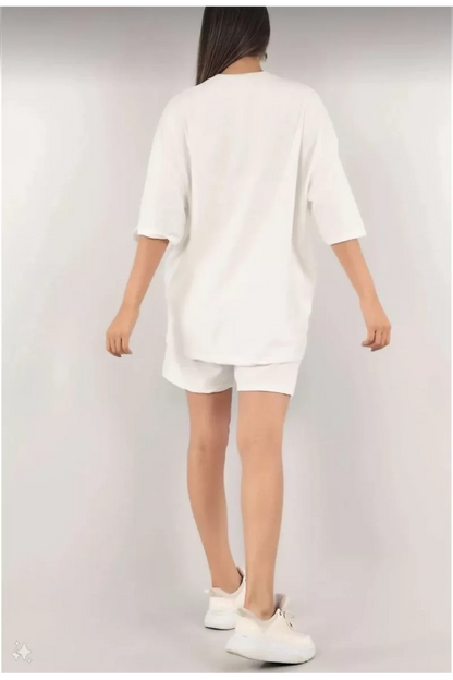 Kadın Unisex Nakış İşlemeli Şort Takım