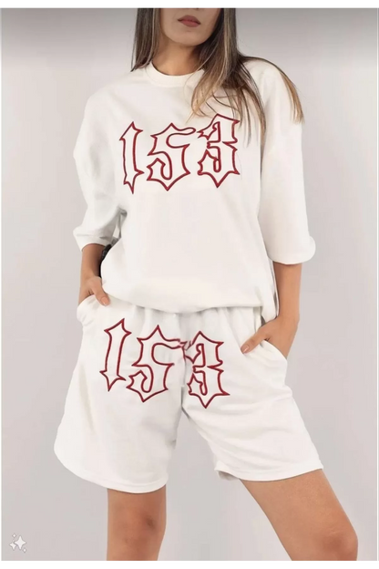 Kadın Unisex Nakış İşlemeli Şort Takım