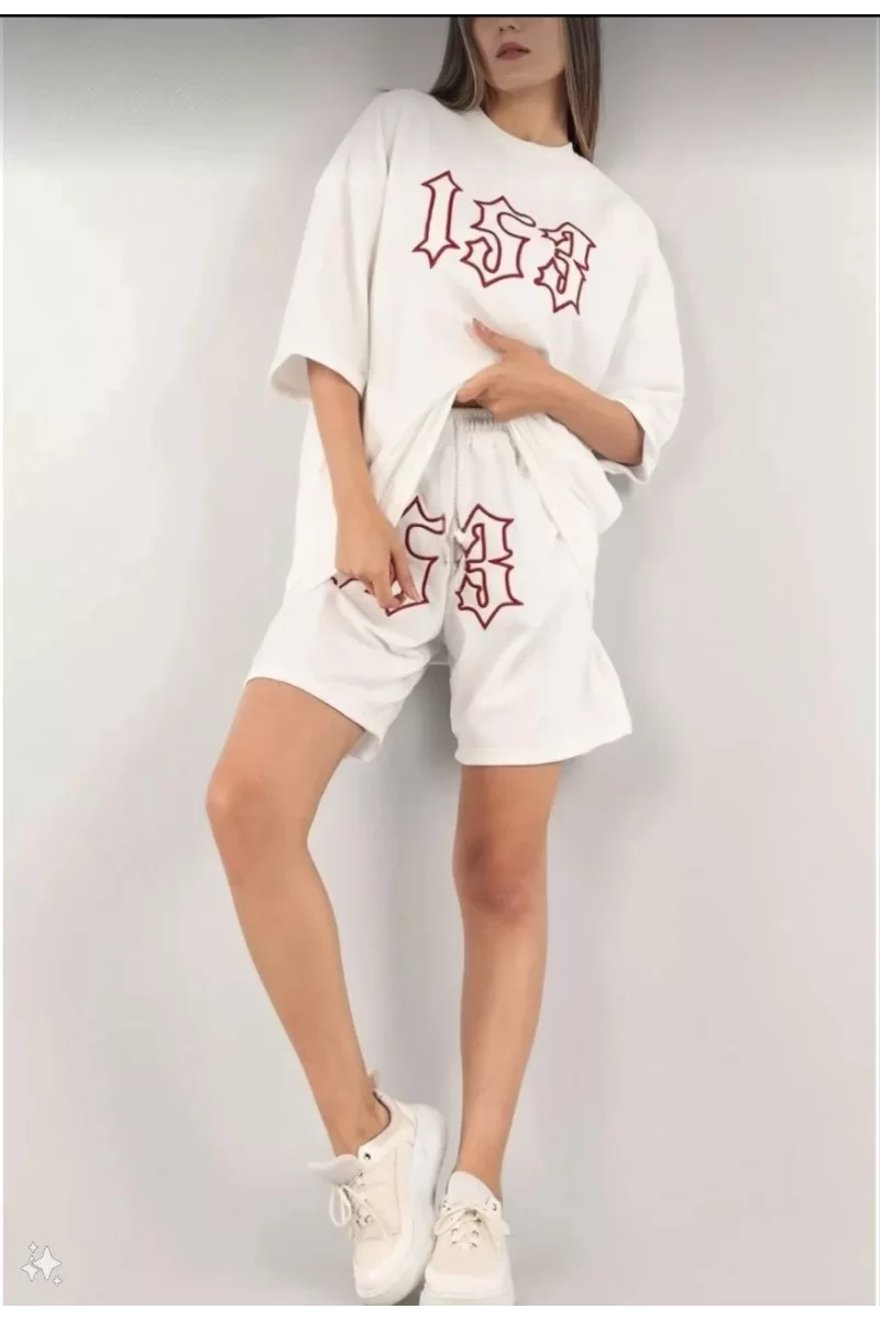 Kadın Unisex Nakış İşlemeli Şort Takım