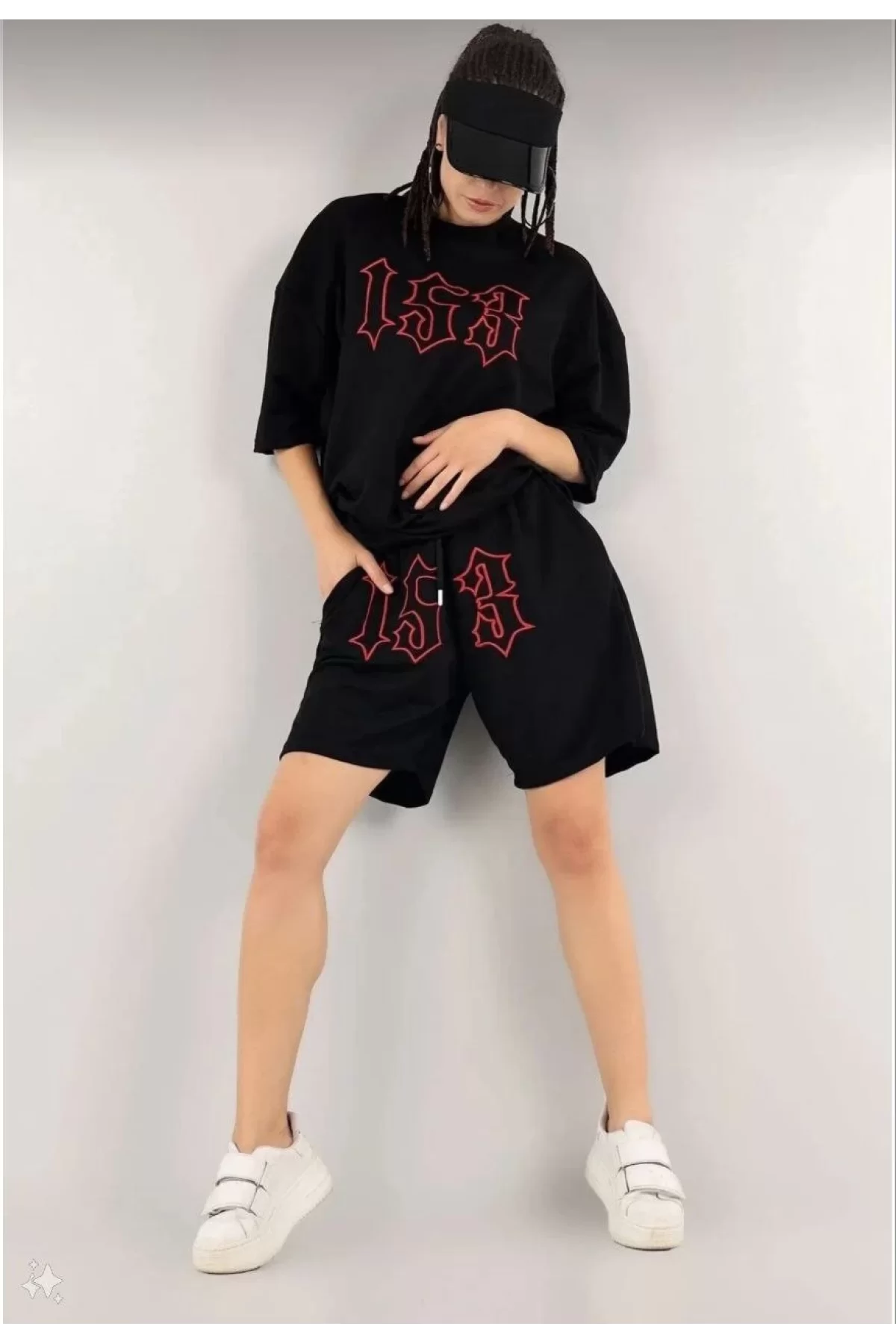 Kadın Unisex Nakış İşlemeli Şort Takım
