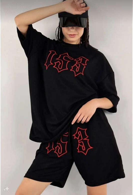 Kadın Unisex Nakış İşlemeli Şort Takım