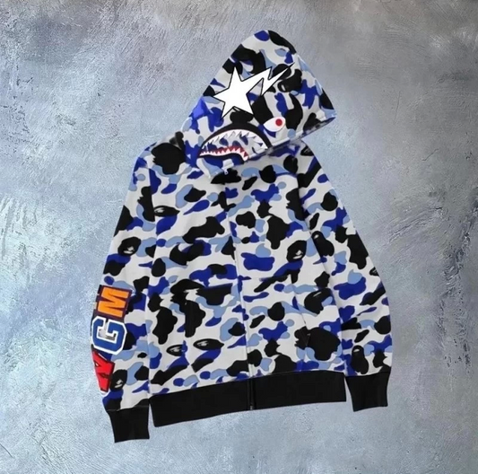 Unisex 2 İplik Bape Kapüşonu Fermuarlı Hırka