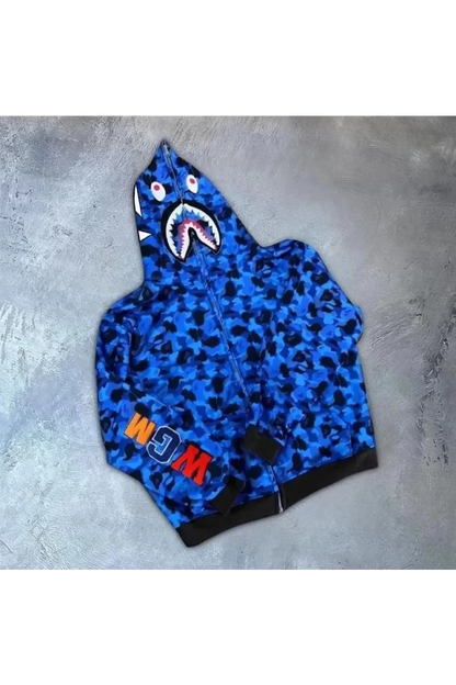 Unisex 2 İplik Bape Kapüşonu Fermuarlı Hırka