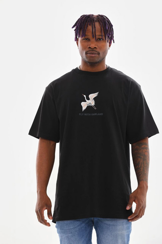 Unisex Baskılı Oversize T-Shirt - Siyah