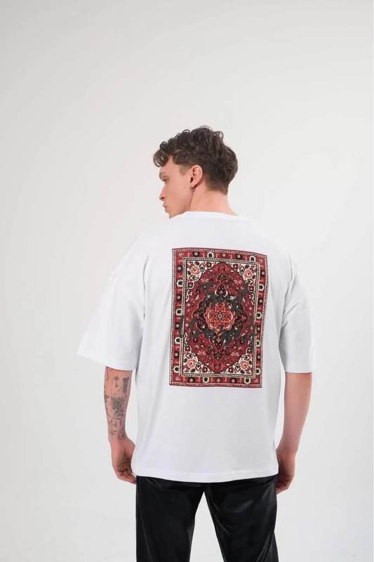 Unisex Bisiklet Yaka Baskılı Oversize T-Shirt