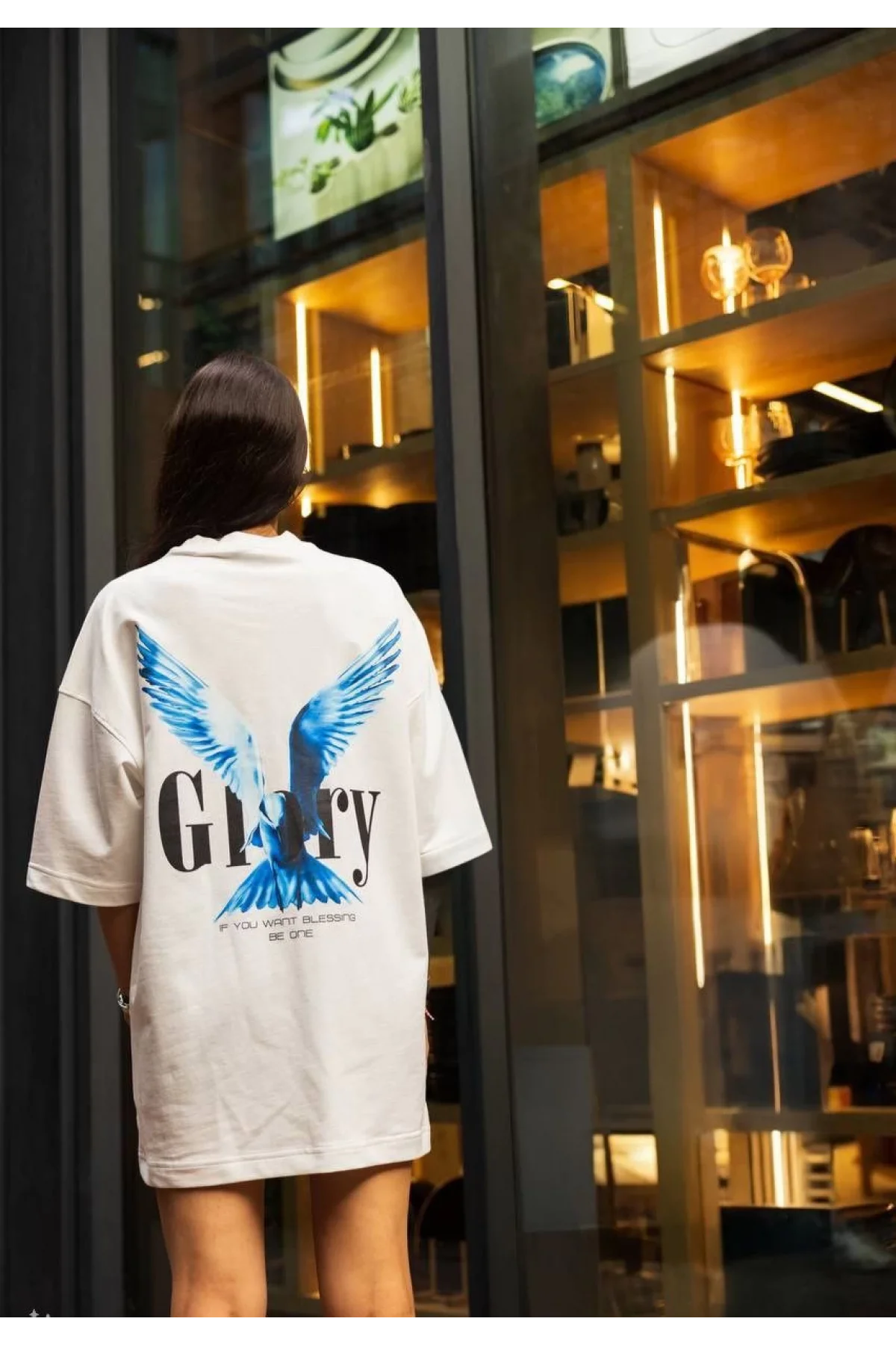 Unisex Bisiklet Yaka Baskılı Oversize T-Shirt