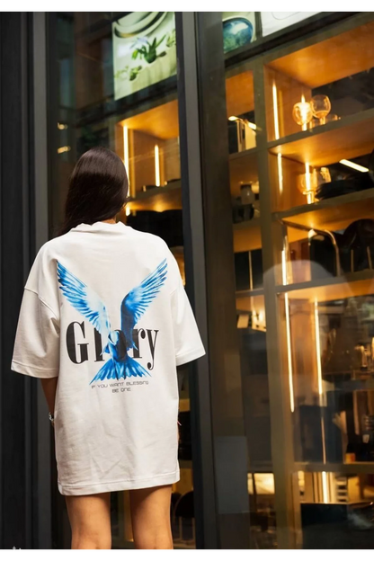 Unisex Bisiklet Yaka Baskılı Oversize T-Shirt