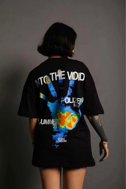 Unisex Bisiklet Yaka Baskılı Oversize T-Shirt