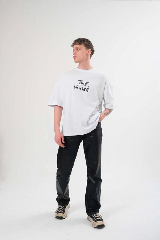 Unisex Bisiklet Yaka Baskılı Oversize T-Shirt