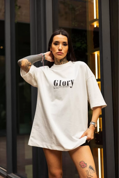 Unisex Bisiklet Yaka Baskılı Oversize T-Shirt