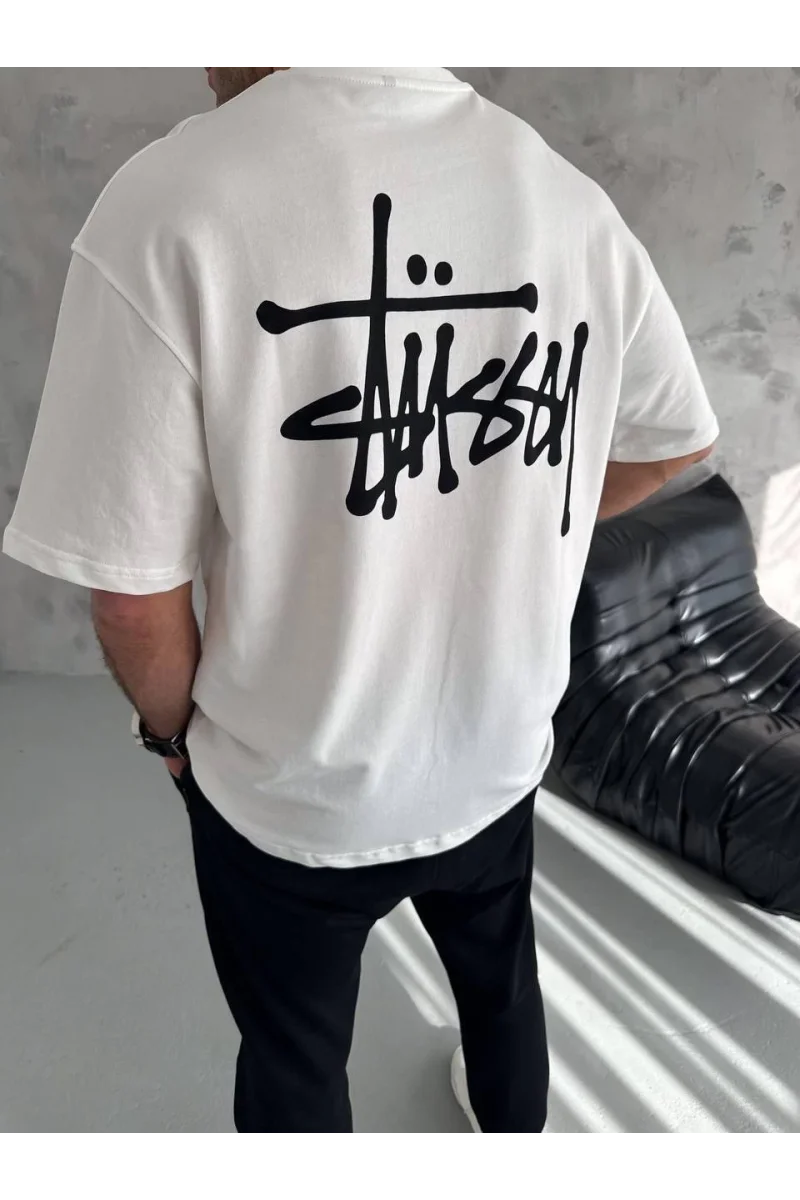 Unisex Bisiklet Yaka Baskılı Oversize T-Shirt