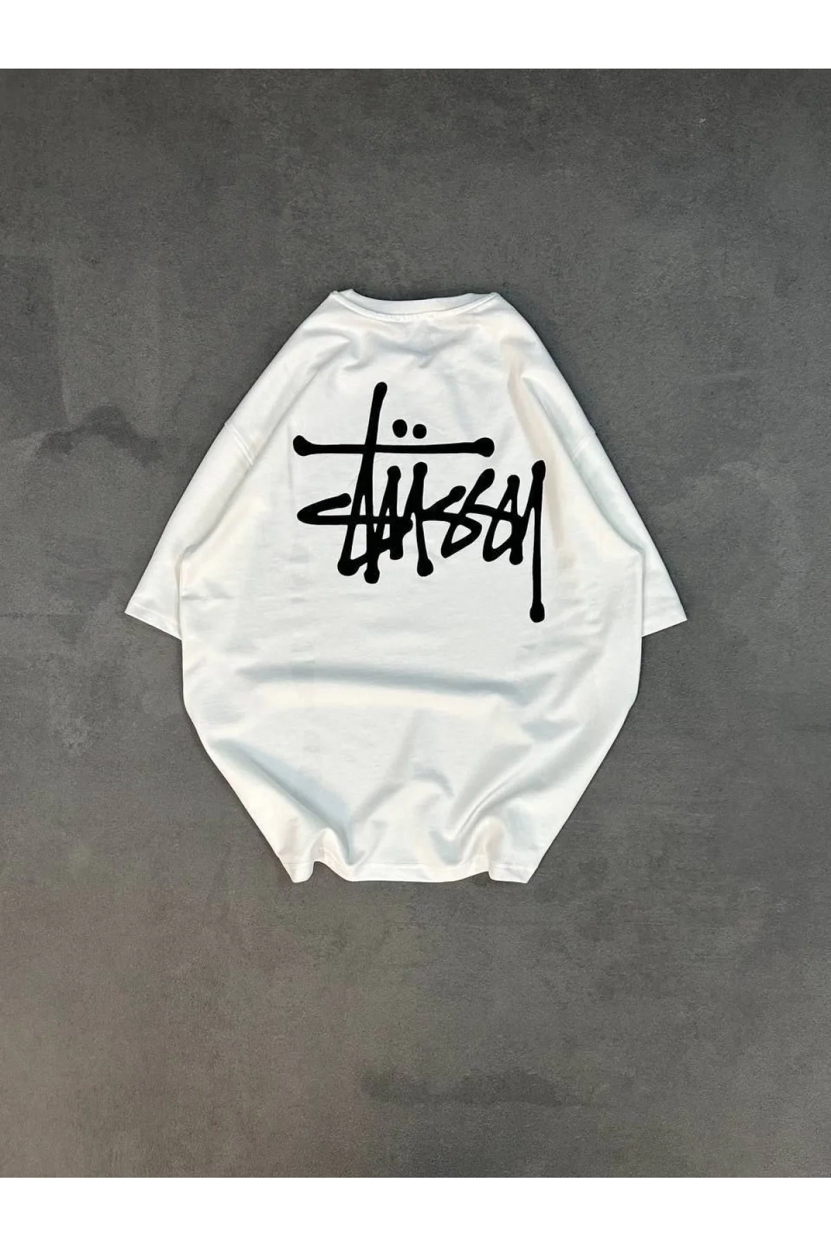 Unisex Bisiklet Yaka Baskılı Oversize T-Shirt