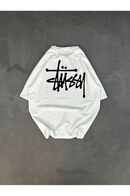 Unisex Bisiklet Yaka Baskılı Oversize T-Shirt