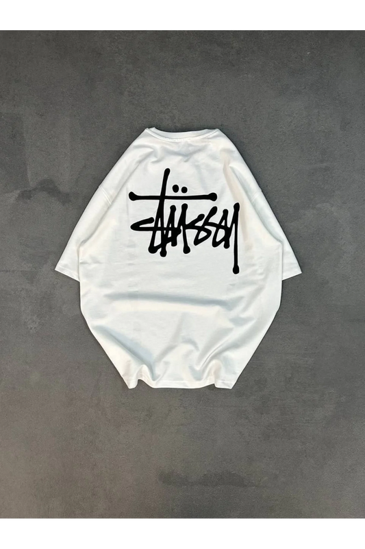 Unisex Bisiklet Yaka Baskılı Oversize T-Shirt