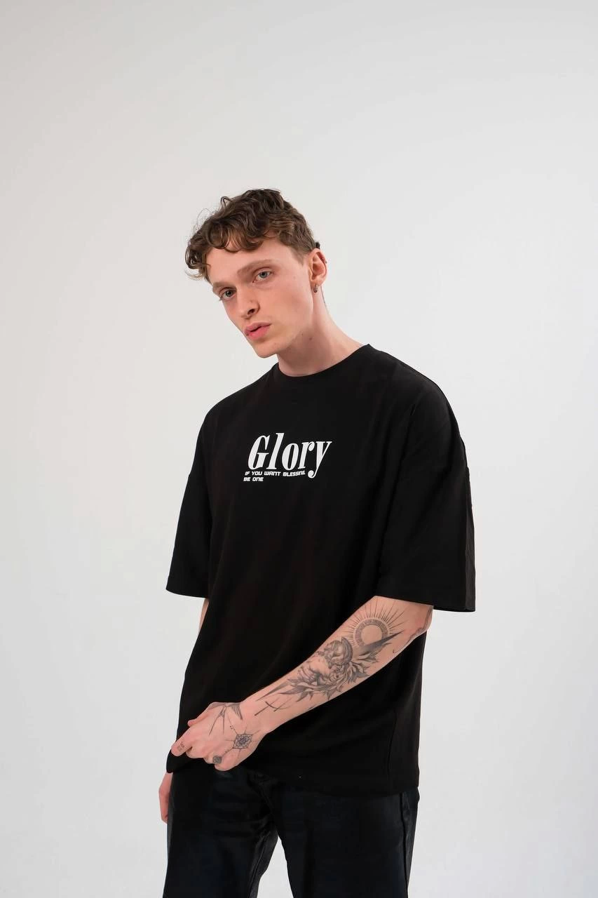 Unisex Bisiklet Yaka Baskılı Oversize T-Shirt