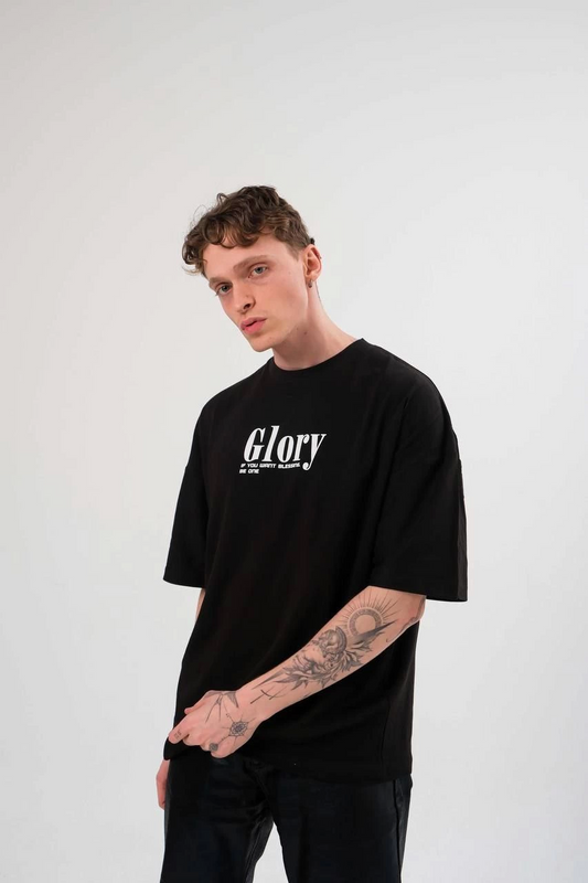 Unisex Bisiklet Yaka Baskılı Oversize T-Shirt