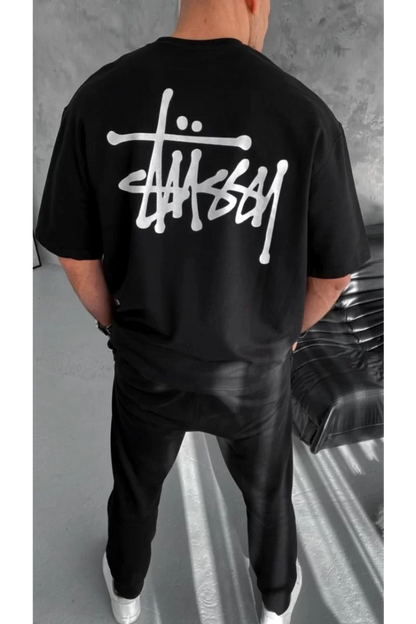 Unisex Bisiklet Yaka Baskılı Oversize T-Shirt