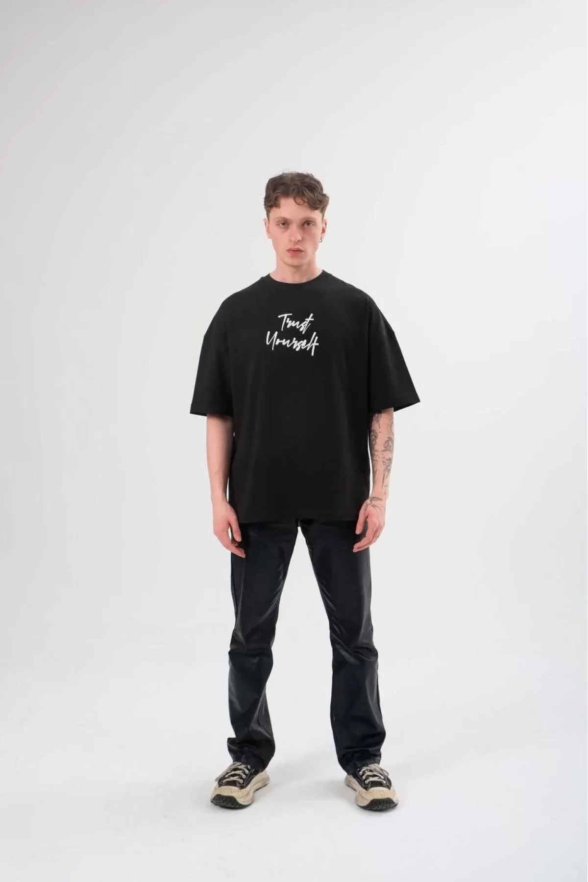 Unisex Bisiklet Yaka Baskılı Oversize T-Shirt