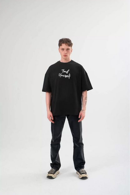 Unisex Bisiklet Yaka Baskılı Oversize T-Shirt