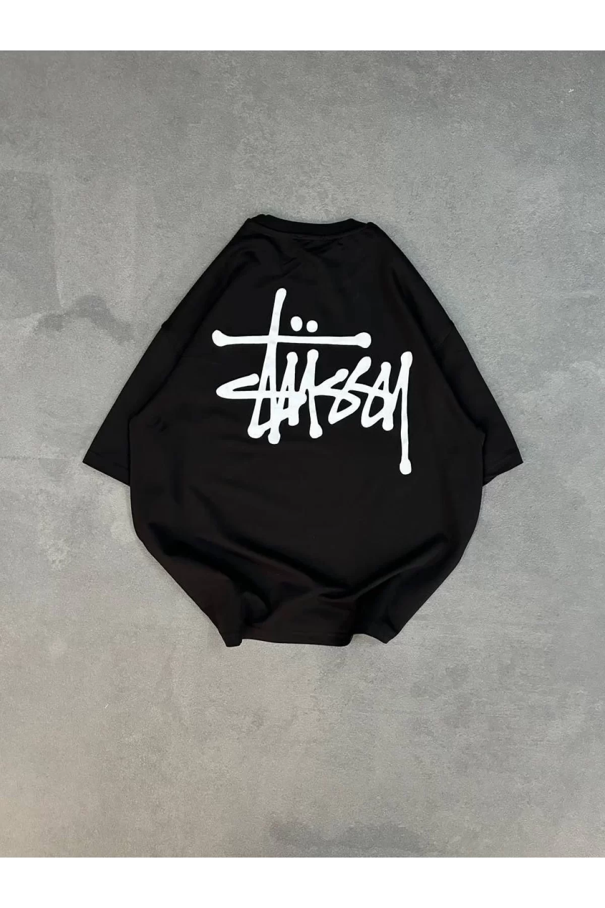 Unisex Bisiklet Yaka Baskılı Oversize T-Shirt