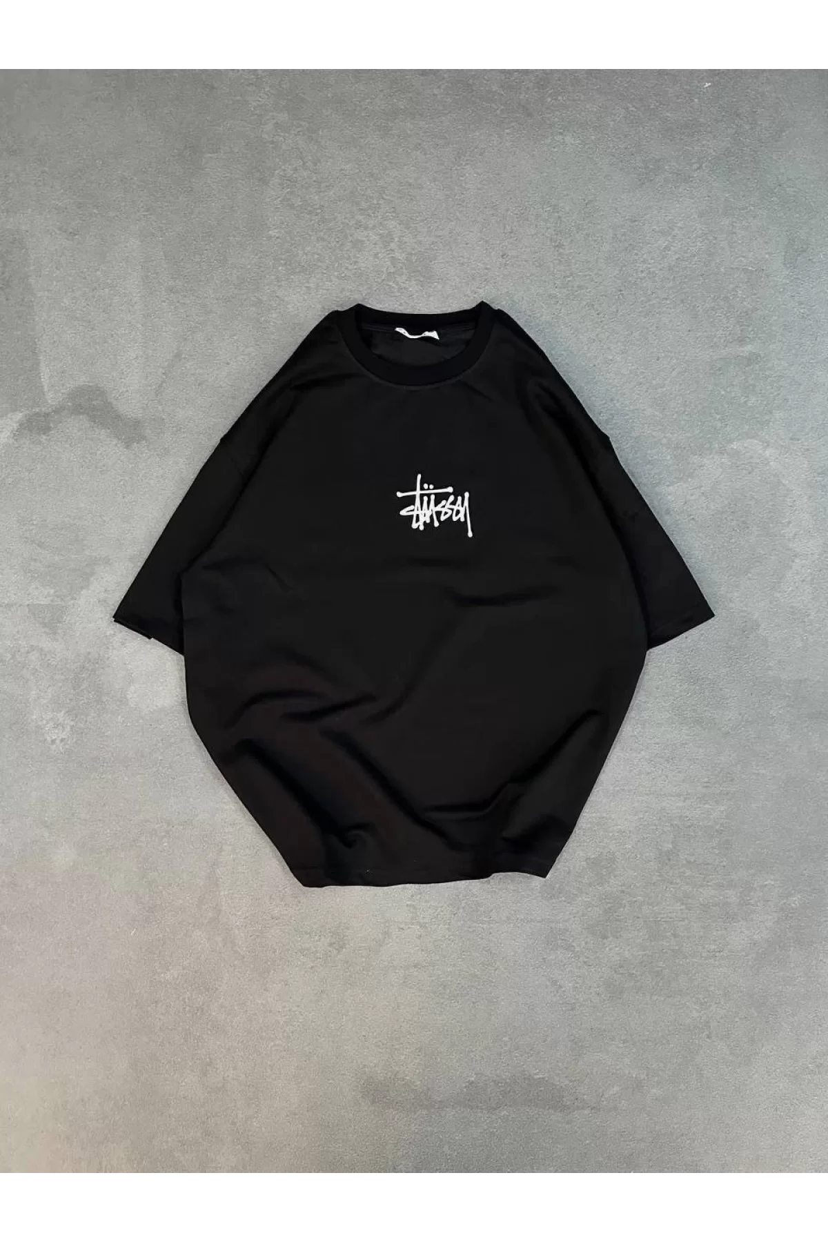 Unisex Bisiklet Yaka Baskılı Oversize T-Shirt