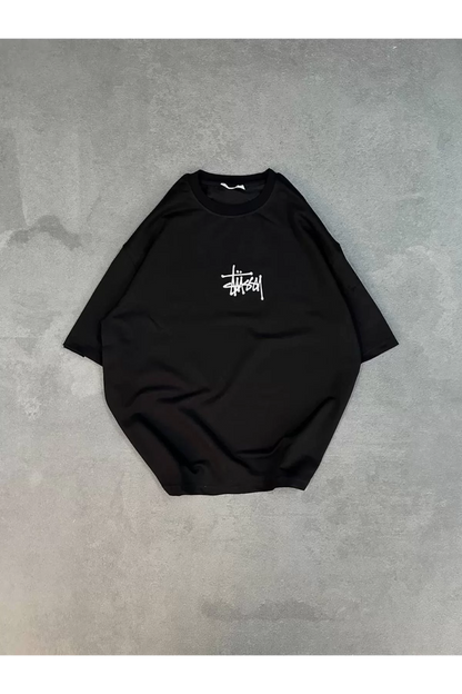 Unisex Bisiklet Yaka Baskılı Oversize T-Shirt