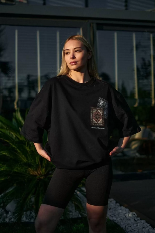 Unisex Bisiklet Yaka Baskılı Oversize T-Shirt