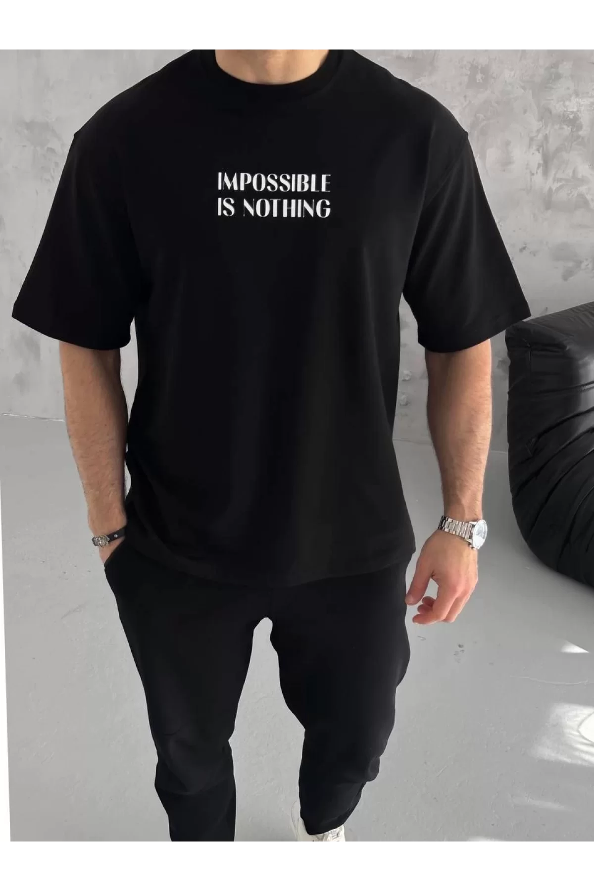Unisex Bisiklet Yaka Baskılı Oversize T-Shirt