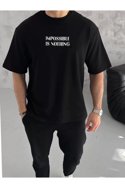 Unisex Bisiklet Yaka Baskılı Oversize T-Shirt