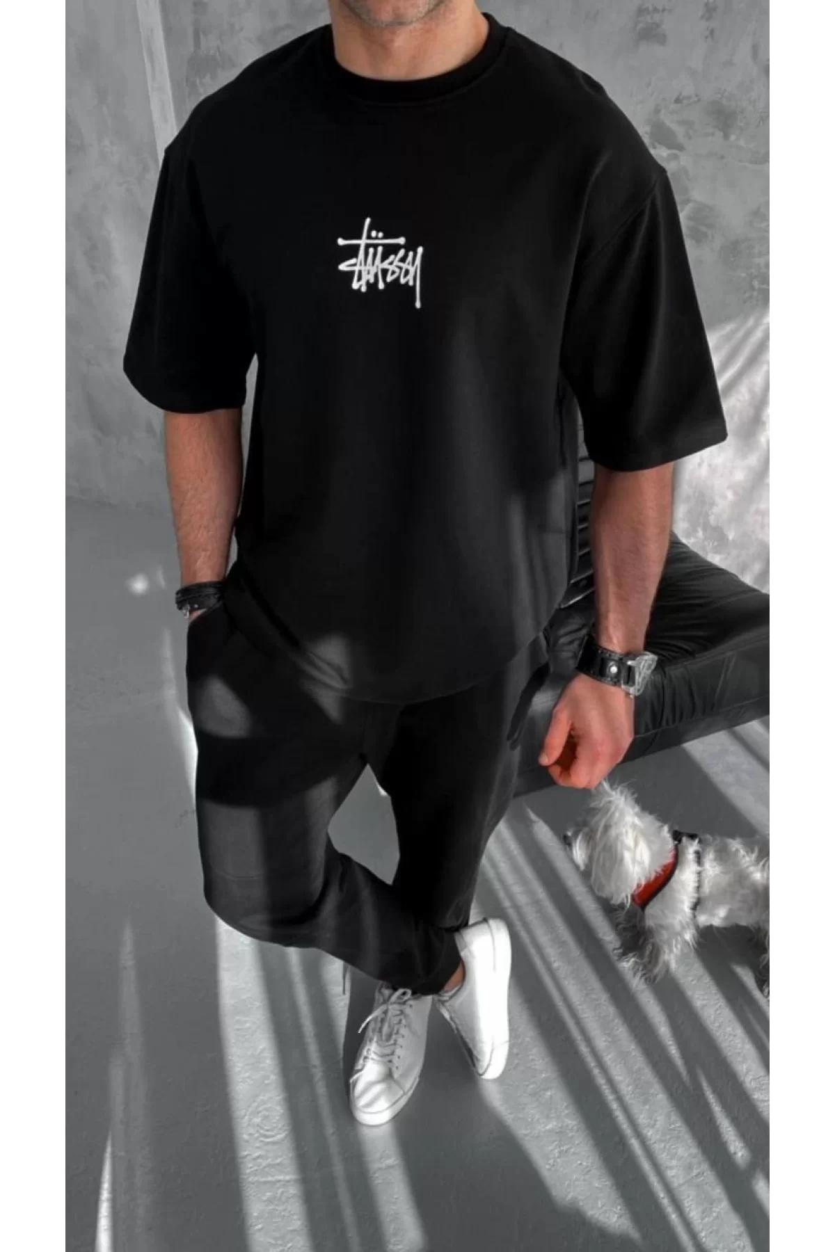Unisex Bisiklet Yaka Baskılı Oversize T-Shirt