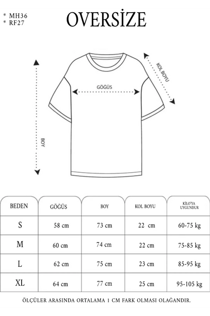 Unisex Bisiklet Yaka Baskılı Oversize T-Shirt